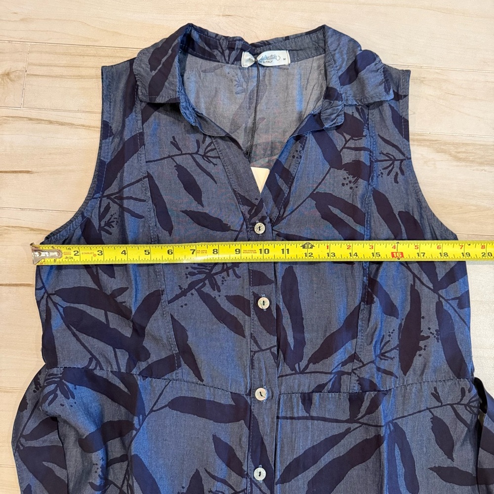Made in Italy Blue Leaf Print Sleeveless Midi Dress Super Soft Viscose Size M - Picture 7 of 10